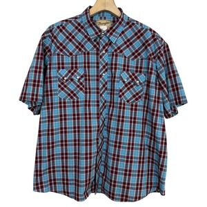Wrangler Western Fashion Snap Shirt Mens 3XL Short Sleeve‎ Plaid Blue Red